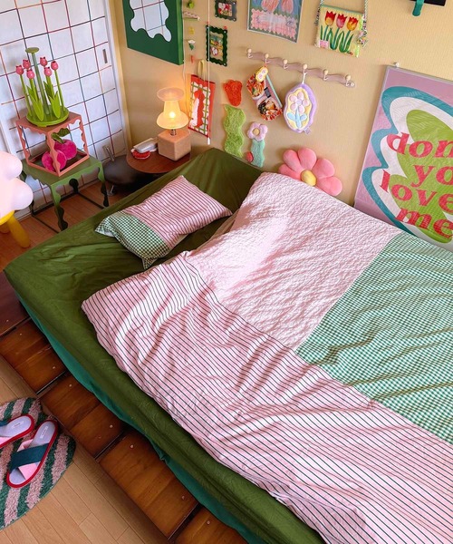 Casselini(キャセリーニ)の「Casselini HOME(キャセリーニ ホーム)パッチワーク布団カバー(寝具・レディース・ピンク/レッド/ベージュ/ミント・FREE)」の10枚目の写真