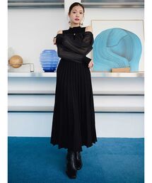 MERCURYDUO | 異素材ドッキングプリーツフレアニットワピース(ワンピース)