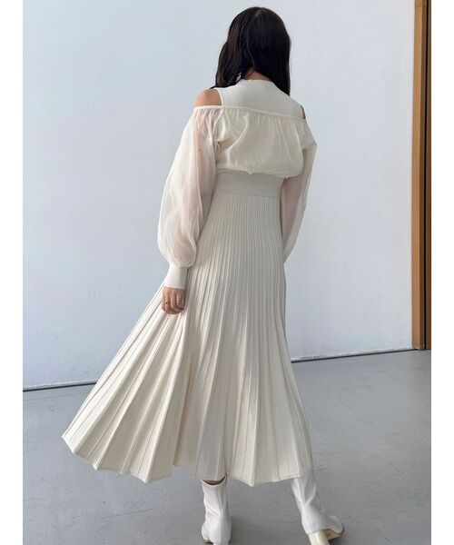 MERCURYDUO（マーキュリーデュオ）の「異素材ドッキングプリーツフレアニットワンピース（ワンピース・レディース・ブラック/アイボリー/ライトグレー・MEDIUM/SMALL）」の16枚目の写真