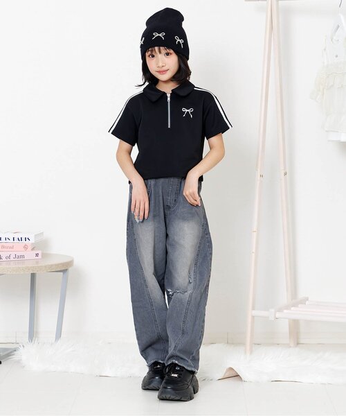 algy（アルジー）の「デニムカーブパンツ（デニムパンツ・キッズ・サックスブルー/グレー・160/150/140/130）」の4枚目の写真