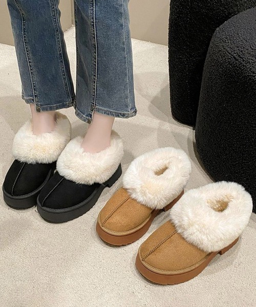 Miniministore(ミニミニストア)の「スエード調 ショートムートンブーツ厚底靴(ブーツ・レディース・ブラック/キャメル・25.0cm/24.5cm/24.0cm/23.0cm/23.5cm)」の18枚目の写真