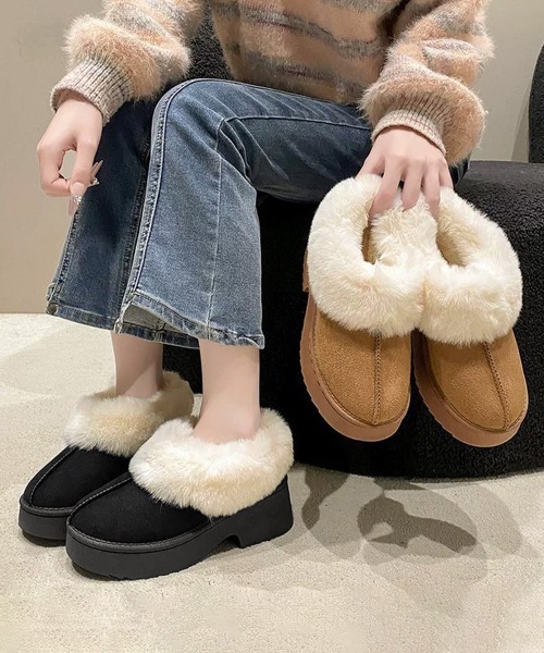 Miniministore(ミニミニストア)の「スエード調 ショートムートンブーツ厚底靴(ブーツ・レディース・ブラック/キャメル・25.0cm/24.5cm/24.0cm/23.0cm/23.5cm)」の19枚目の写真