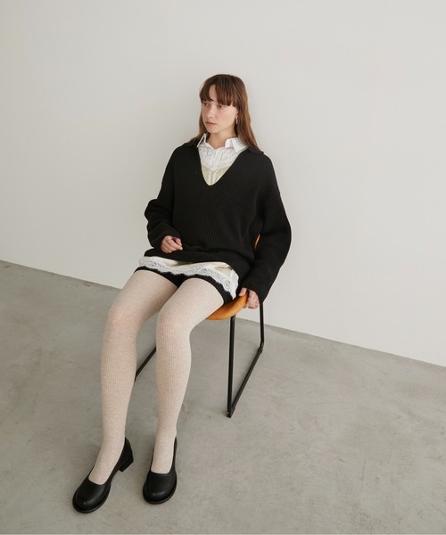 LOSCa(ロスカ)の「スキッパーニットプルオーバー(ニット/セーター・レディース・アイボリー/ブラック/杢グレー・FREE)」の19枚目の写真