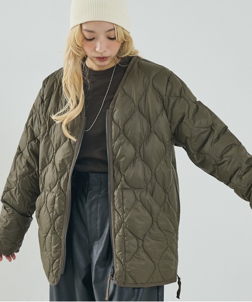 TAION】ミリタリー Vネック Wジップ ダウンジャケット / ブルゾン