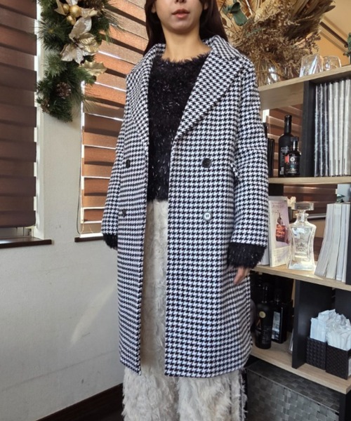 千鳥格子柄 チェスター コート ロング丈コート（チェスターコート