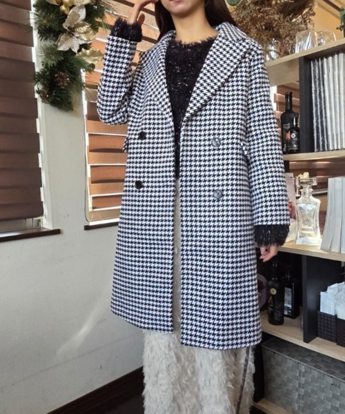 セール】千鳥格子柄 チェスター コート ロング丈コート（チェスター