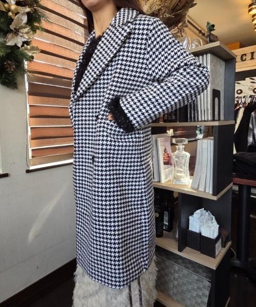 セール】千鳥格子柄 チェスター コート ロング丈コート（チェスター