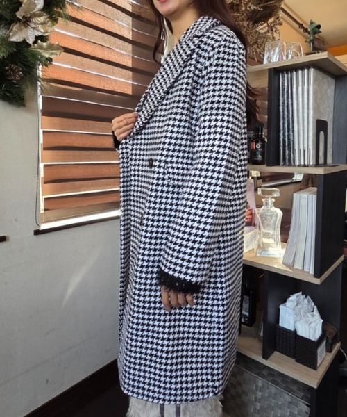 美品✨ヴェルサーチ チェスターコート 千鳥格子 ロング丈 L相当 イタリア製 セール】千鳥格子柄 チェスター コート ロング丈コート（チェスター