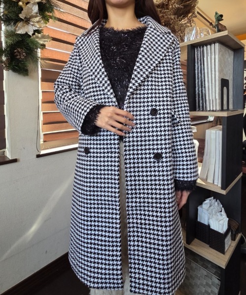 セール】千鳥格子柄 チェスター コート ロング丈コート（チェスター
