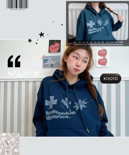 mydeepbluememories（マイディープブルーメモリーズ）の「SYMBOL LOGO GRAPHIC HOODIE (NAVY)（パーカー・レディース・ネイビー・FREE/2）」の18枚目の写真