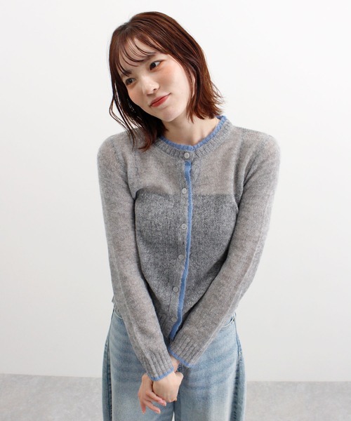 ABYS(アビス)の「配色シアーニットカーディガン(カーディガン/ボレロ・レディース・ネイビー/杢グレー/ベージュ・FREE)」の4枚目の写真