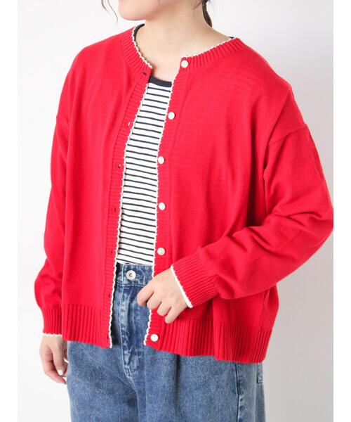 Samansa Mos2（サマンサ モスモス）の「配色スカラップカーディガン（カーディガン/ボレロ・レディース・レッド/ミント/ブラック/オフホワイト・F）」の4枚目の写真