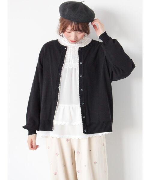 Samansa Mos2（サマンサ モスモス）の「配色スカラップカーディガン（カーディガン/ボレロ・レディース・レッド/ミント/ブラック/オフホワイト・F）」の5枚目の写真