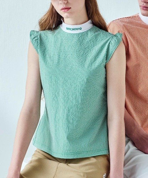 archivio(アルチビオ)の「<LADIES>ギンガムフリル冷感プルオーバー(Tシャツ/カットソー・レディース・オレンジ/グリーン/ブラック・S/M/L)」の3枚目の写真