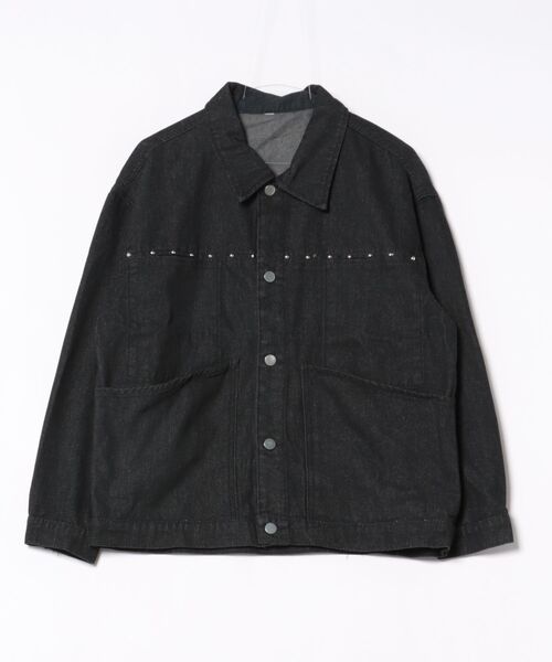 JOHNNY WOLF(ジョニーウルフ)の「HARCOURT ワンウォッシュデニム オーバーサイズ スタッズ ワークブルゾン(カバーオール・メンズ・ブラック・L/M/XL)」の11枚目の写真
