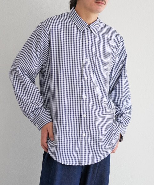 Kastane(カスタネ)の「【一部店舗限定/ユニセックス】BM ストライプラウンドシャツ(シャツ/ブラウス・メンズ・ネイビー/ブルー/サックスブルー・FREE)」の2枚目の写真