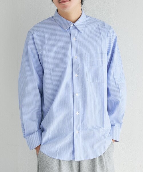 Kastane(カスタネ)の「【一部店舗限定/ユニセックス】BM ストライプラウンドシャツ(シャツ/ブラウス・メンズ・ネイビー/ブルー/サックスブルー・FREE)」の3枚目の写真