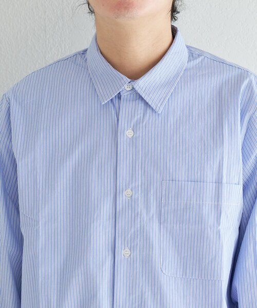 Kastane(カスタネ)の「【一部店舗限定/ユニセックス】BM ストライプラウンドシャツ(シャツ/ブラウス・メンズ・ネイビー/ブルー/サックスブルー・FREE)」の16枚目の写真