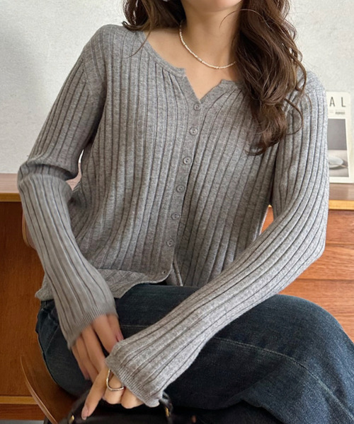 Eclat one(エクラワン)の「【Eclat one】ベーシック リブ ニット カーディガン(カーディガン/ボレロ・レディース・ブラック/グレー/ホワイト/ピンク・FREE)」の16枚目の写真