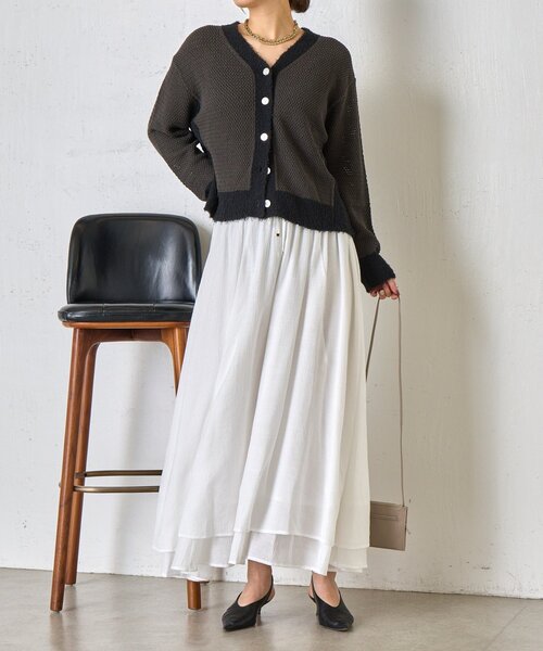 Jena espace merveilleux(ジェナ エスパスメルヴェイユ)の「【軽やかティアード】ヨウリュウティアードスカート(スカート・レディース・オフホワイト/ブラック・FREE)」の3枚目の写真