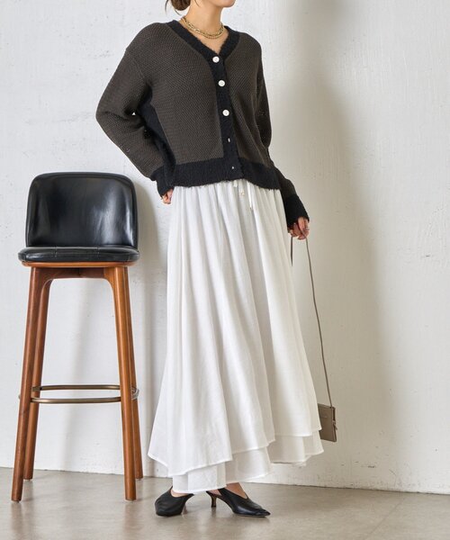 Jena espace merveilleux(ジェナ エスパスメルヴェイユ)の「【軽やかティアード】ヨウリュウティアードスカート(スカート・レディース・オフホワイト/ブラック・FREE)」の5枚目の写真