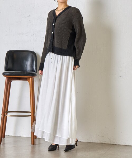 Jena espace merveilleux(ジェナ エスパスメルヴェイユ)の「【軽やかティアード】ヨウリュウティアードスカート(スカート・レディース・オフホワイト/ブラック・FREE)」の6枚目の写真