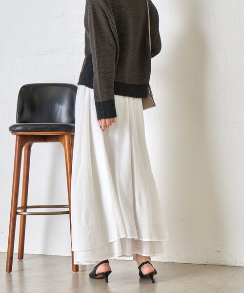 Jena espace merveilleux(ジェナ エスパスメルヴェイユ)の「【軽やかティアード】ヨウリュウティアードスカート(スカート・レディース・オフホワイト/ブラック・FREE)」の12枚目の写真