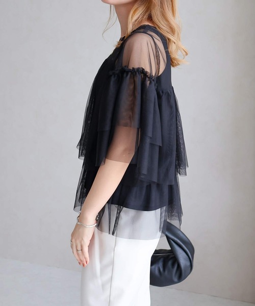 B.I.D.(ビーアイディー)の「《ティアードチュールブラウス》(シャツ/ブラウス・レディース・グレー/アイボリー/ブラック・M)」の8枚目の写真