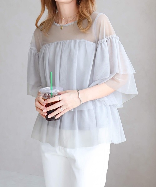 B.I.D.(ビーアイディー)の「《ティアードチュールブラウス》(シャツ/ブラウス・レディース・グレー/アイボリー/ブラック・M)」の14枚目の写真