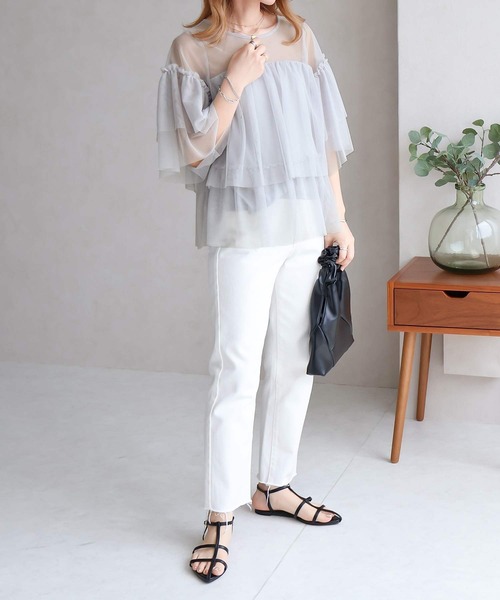 B.I.D.(ビーアイディー)の「《ティアードチュールブラウス》(シャツ/ブラウス・レディース・グレー/アイボリー/ブラック・M)」の19枚目の写真