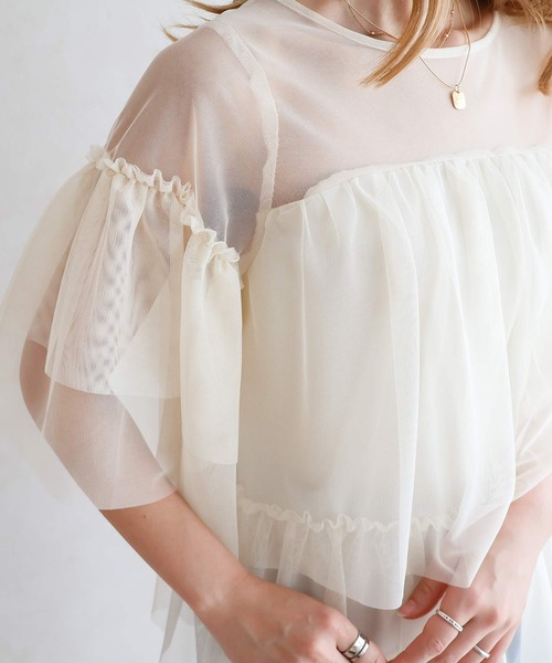 B.I.D.(ビーアイディー)の「《ティアードチュールブラウス》(シャツ/ブラウス・レディース・グレー/アイボリー/ブラック・M)」の9枚目の写真