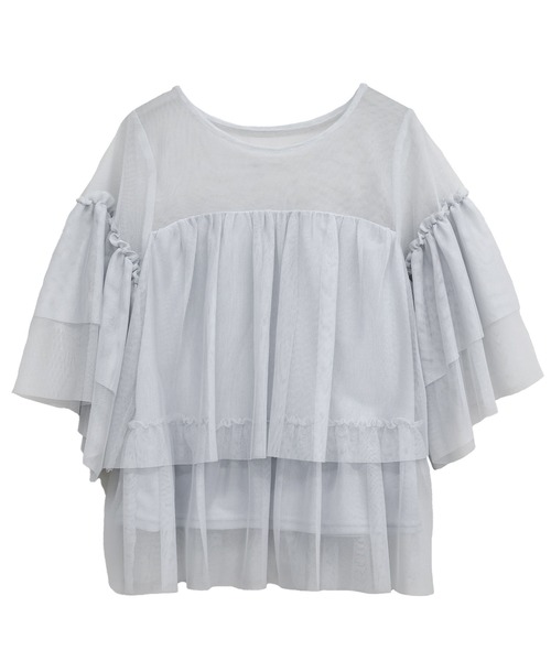 B.I.D.(ビーアイディー)の「《ティアードチュールブラウス》(シャツ/ブラウス・レディース・グレー/アイボリー/ブラック・M)」の12枚目の写真