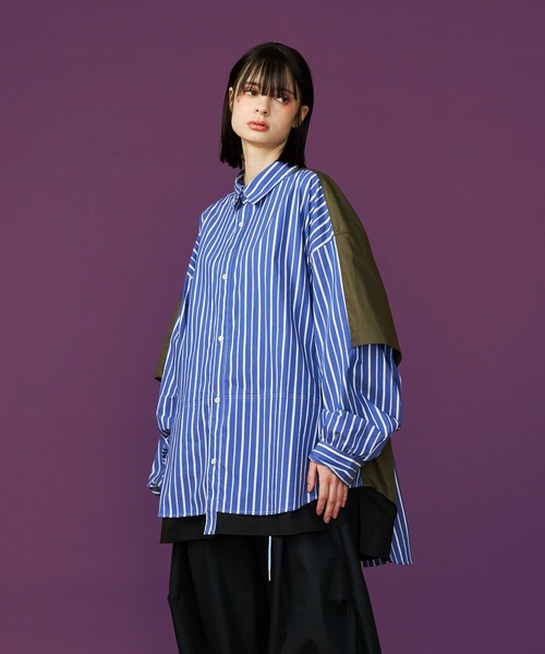 セール】【UNISEX】FAKE BLOCKING OVER SHIRTS/フェイクブロッキング
