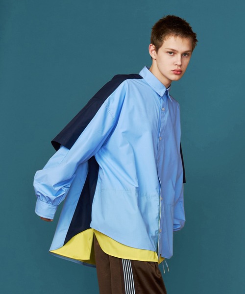 セール】【UNISEX】FAKE BLOCKING OVER SHIRTS/フェイクブロッキング