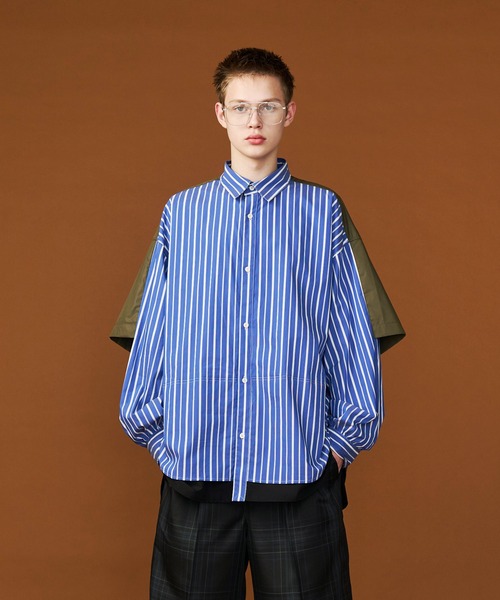 セール】【UNISEX】FAKE BLOCKING OVER SHIRTS/フェイクブロッキング
