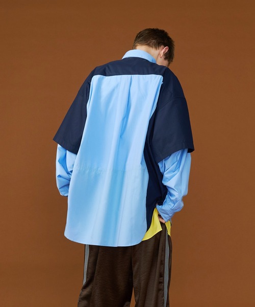 SeeSew(シーソー)の「【UNISEX】FAKE BLOCKING OVER SHIRTS/フェイクブロッキングオーバーシャツ(シャツ/ブラウス・メンズ・ブルー系その他/ネイビー/サックスブルー・M/L)」の15枚目の写真