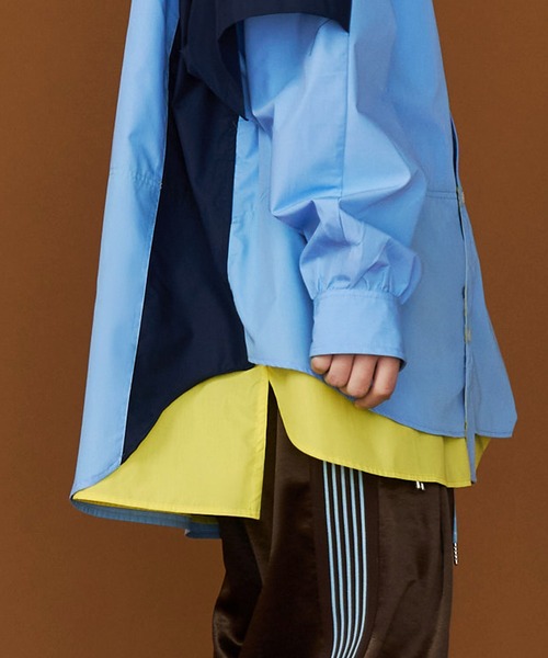 SeeSew(シーソー)の「【UNISEX】FAKE BLOCKING OVER SHIRTS/フェイクブロッキングオーバーシャツ(シャツ/ブラウス・メンズ・ブルー系その他/ネイビー/サックスブルー・M/L)」の14枚目の写真