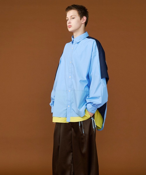 セール】【UNISEX】FAKE BLOCKING OVER SHIRTS/フェイクブロッキング