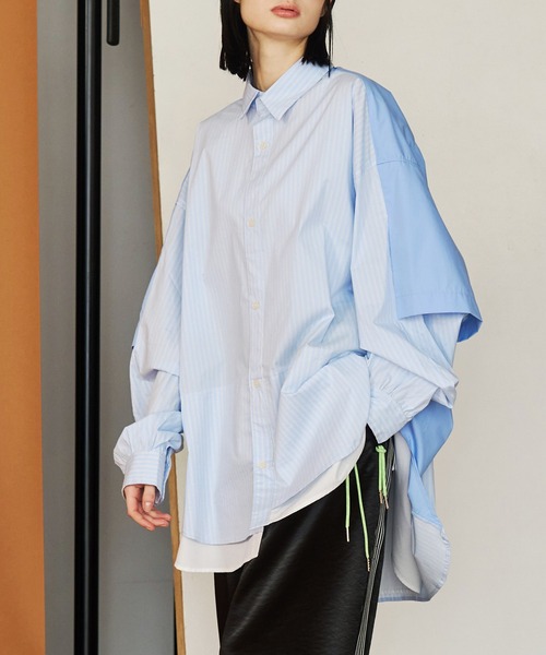 セール】【UNISEX】FAKE BLOCKING OVER SHIRTS/フェイクブロッキング