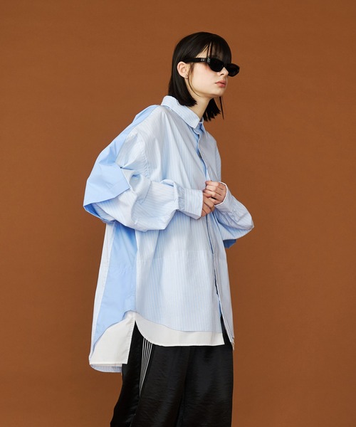 セール】【UNISEX】FAKE BLOCKING OVER SHIRTS/フェイクブロッキング