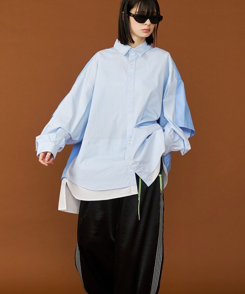 SeeSew(シーソー)の「【UNISEX】FAKE BLOCKING OVER SHIRTS/フェイクブロッキングオーバーシャツ(シャツ/ブラウス・メンズ・ブルー系その他/ネイビー/サックスブルー・M/L)」の10枚目の写真