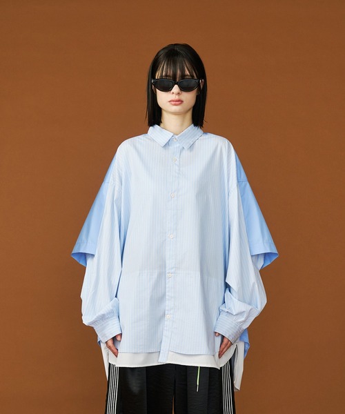 セール】【UNISEX】FAKE BLOCKING OVER SHIRTS/フェイクブロッキング