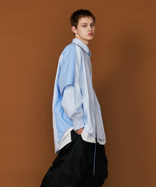 SeeSew(シーソー)の「【UNISEX】FAKE BLOCKING OVER SHIRTS/フェイクブロッキングオーバーシャツ(シャツ/ブラウス・メンズ・ブルー系その他/ネイビー/サックスブルー・M/L)」の5枚目の写真