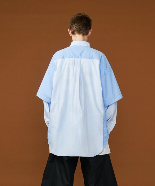 SeeSew(シーソー)の「【UNISEX】FAKE BLOCKING OVER SHIRTS/フェイクブロッキングオーバーシャツ(シャツ/ブラウス・メンズ・ブルー系その他/ネイビー/サックスブルー・M/L)」の4枚目の写真