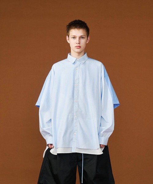 セール】【UNISEX】FAKE BLOCKING OVER SHIRTS/フェイクブロッキング