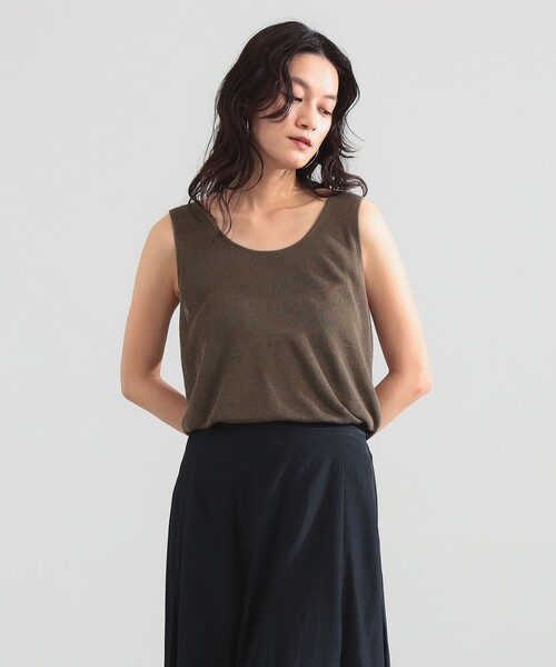 Demi-Luxe BEAMS（デミルクス ビームス）の「【8/6値下げ】リネン 2WAY タンクトップ（ニット/セーター・レディース・ブラウン系その他4/チャコールグレー・ONE SIZE）」の2枚目の写真