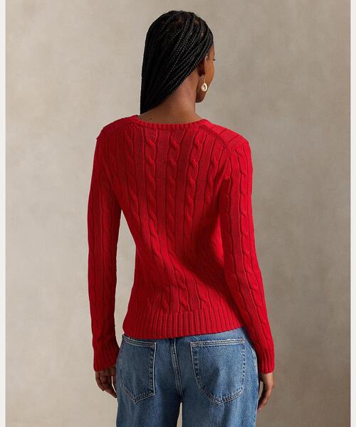 POLO RALPH LAUREN（ポロ ラルフ ローレン）の「ケーブルニット コットン クルーネック セーター（ニット/セーター・レディース・レッド・XXS/XS/S/M）」の4枚目の写真