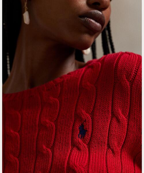 POLO RALPH LAUREN（ポロ ラルフ ローレン）の「ケーブルニット コットン クルーネック セーター（ニット/セーター・レディース・レッド・XXS/XS/S/M）」の3枚目の写真