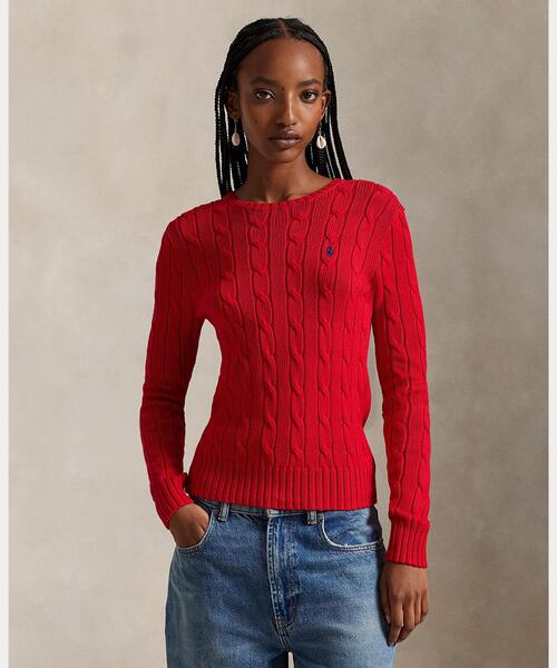 POLO RALPH LAUREN（ポロ ラルフ ローレン）の「ケーブルニット コットン クルーネック セーター（ニット/セーター・レディース・レッド・XXS/XS/S/M）」の2枚目の写真