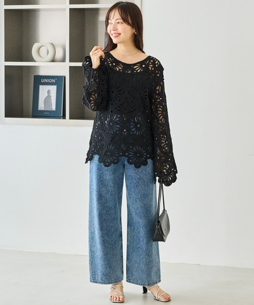 LAVEANGE（ラビアンジェ）の「クロシェニットプルオーバー（ニット/セーター・レディース・ブラック/アイボリー・F）」の9枚目の写真